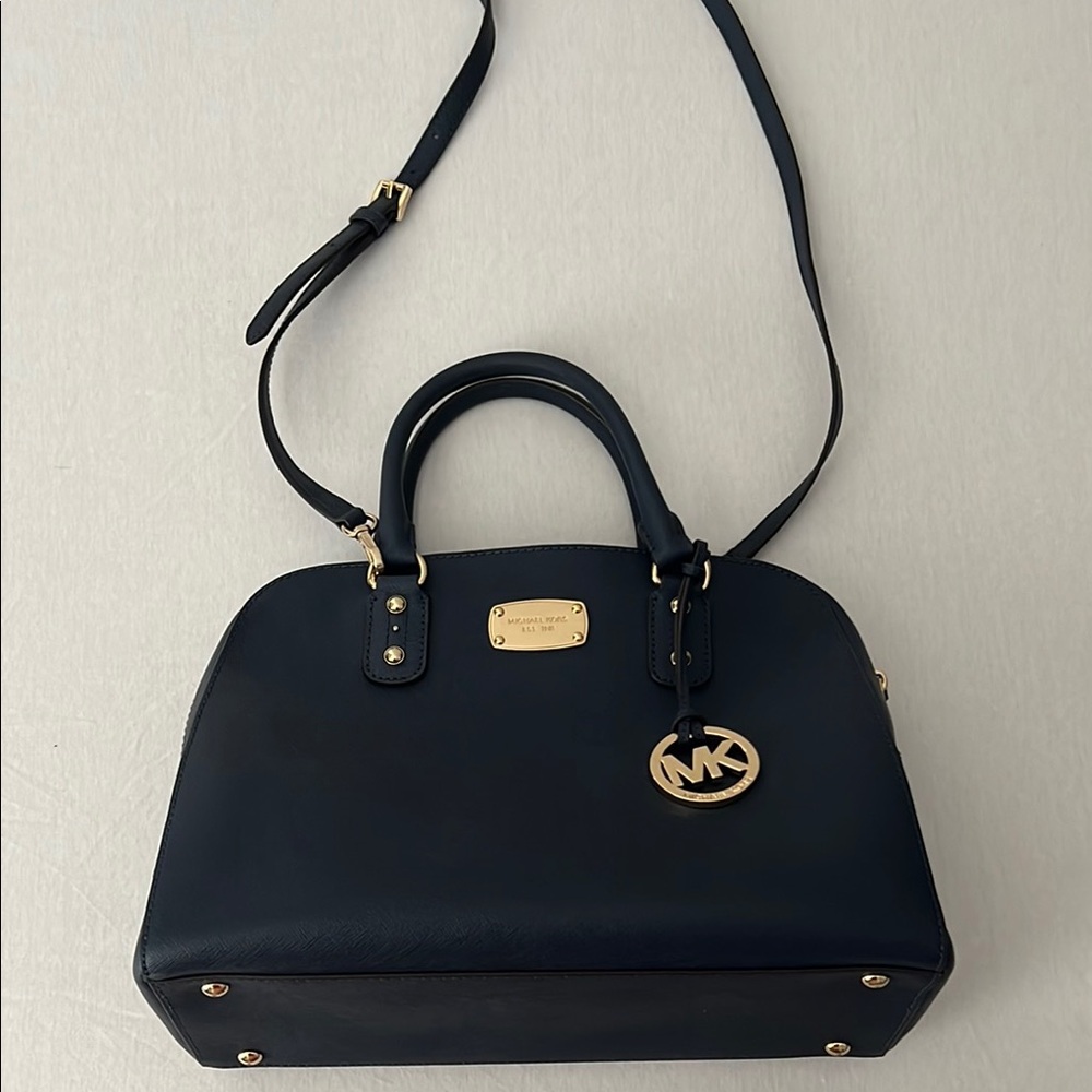 Michael Kors Blue Satchel with Gold Accents